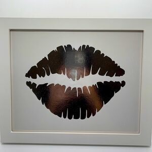 NEW! Silver Foil Lips Art w/ Custom White Frame
